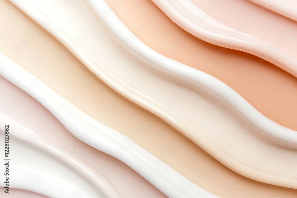 Liquid foundation smears in various shades create a flowing, wavy pattern, perfectly illustrating the elegance of beauty, makeup, and skincare products Liquid foundation smears in various shades create a flowing, wavy pattern, perfectly illustrating the elegance of beauty, makeup, and skincare products
