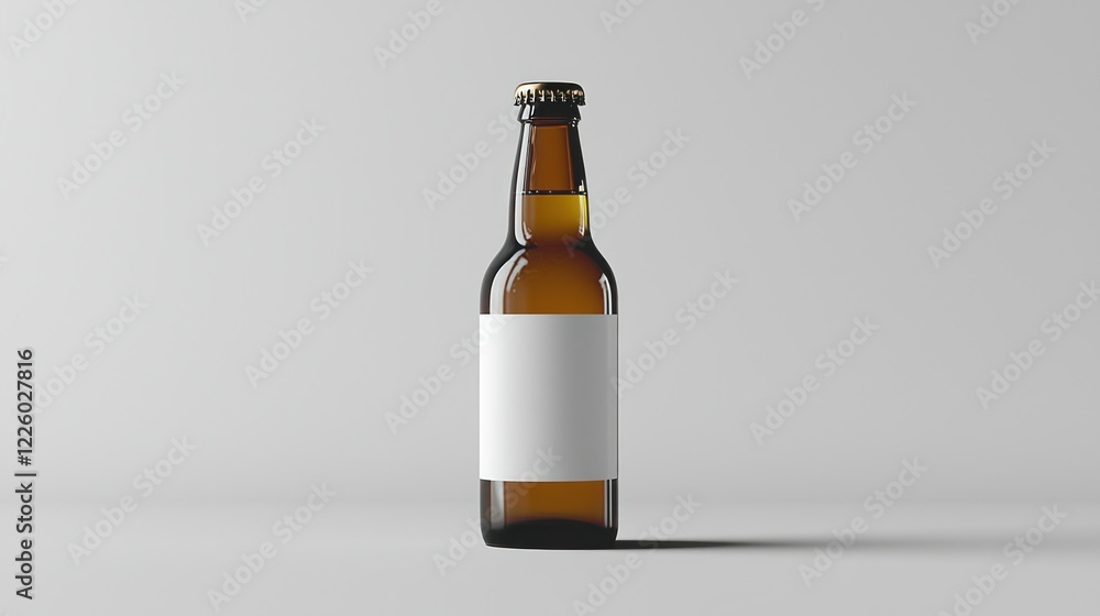 Amber beer bottle mockup, studio, blank label, white background, packaging design Amber beer bottle mockup, studio, blank label, white background, packaging design