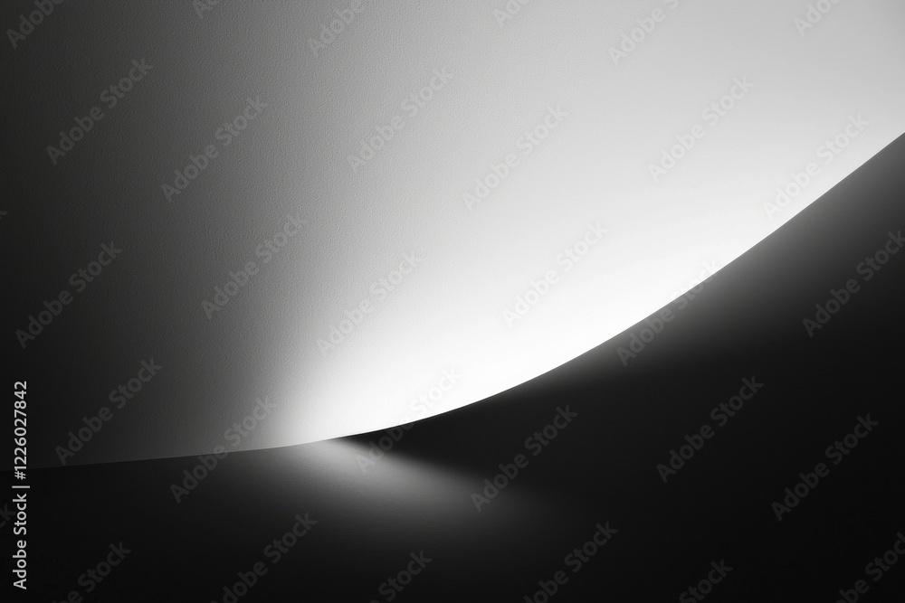Minimalist abstract background showcasing a gracefully curved surface that separates light and shadow, enhancing dramatic contrast and evoking a sense of mystery and depth Minimalist abstract background showcasing a gracefully curved surface that separates light and shadow, enhancing dramatic contrast and evoking a sense of mystery and depth