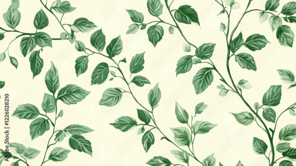 Fototapeta premium Elegant Green Leaf Branch Pattern Wallpaper Design