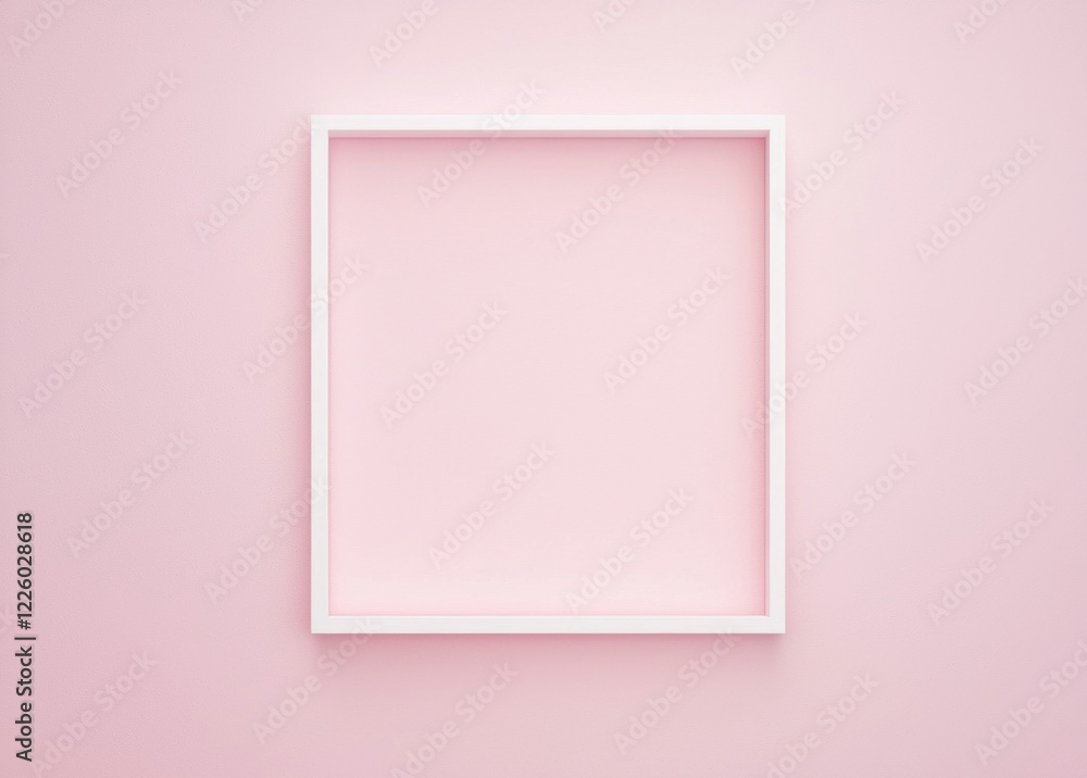 White frame hanging on a pastel pink wall, creating a modern and minimalist aesthetic, ideal for displaying artwork or adding a touch of elegance to interior design projects White frame hanging on a pastel pink wall, creating a modern and minimalist aesthetic, ideal for displaying artwork or adding a touch of elegance to interior design projects