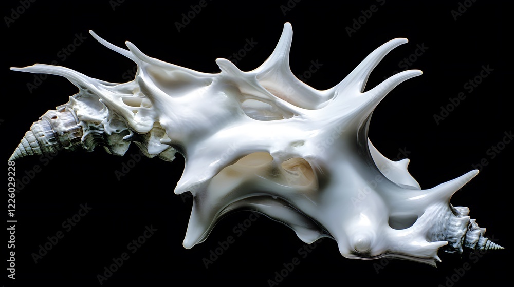 Abstract White Seashell Sculpture Isolated on Black Background Abstract White Seashell Sculpture Isolated on Black Background