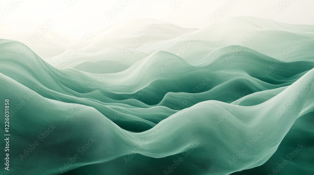 Obraz premium Abstract Green Fabric Waves Landscape