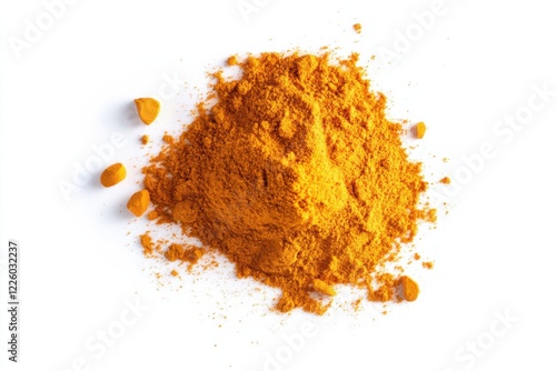 Tongkat ali powder pile, macro photography, earthy tones, herbal supplement concept photo