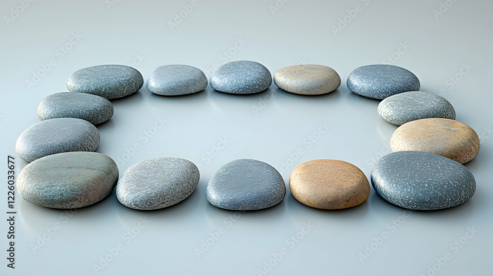 Smooth stones arranged in rectangle on neutral background; Zen garden concept; website design Smooth stones arranged in rectangle on neutral background; Zen garden concept; website design