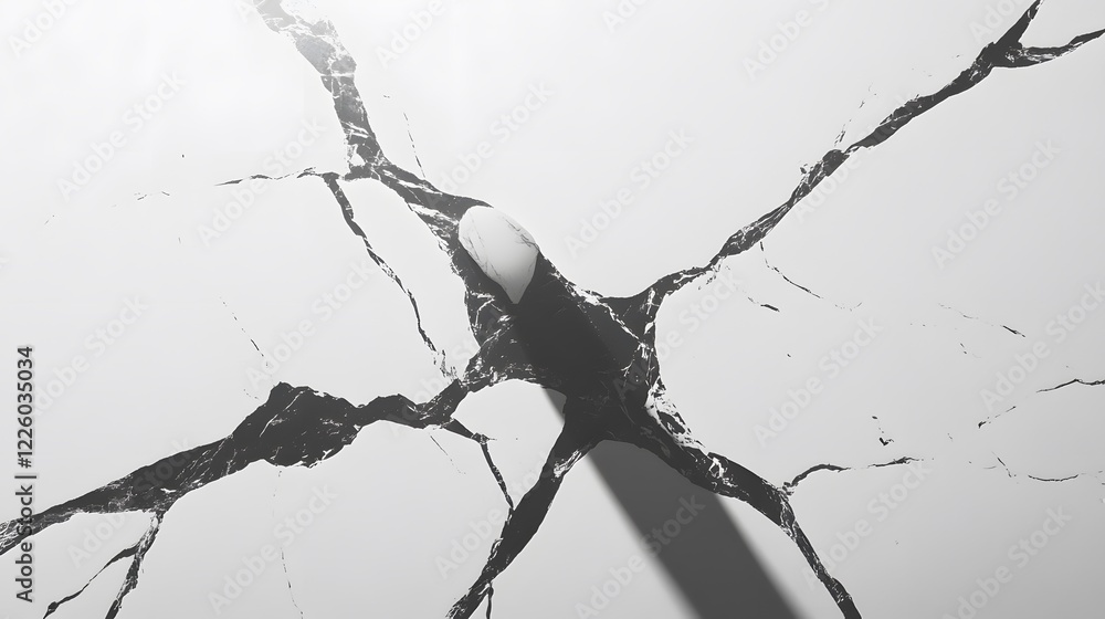 Fototapeta premium Abstract Cracked Surface with White Stone Impact