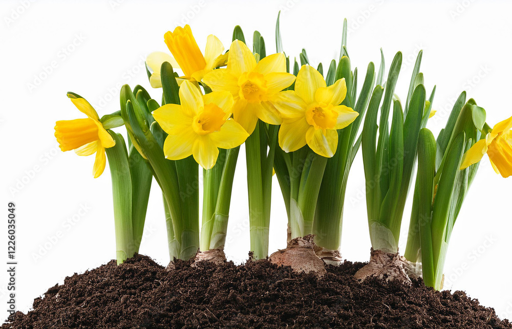 easter yellow daffodils growing from soil isolated easter yellow daffodils growing from soil isolated