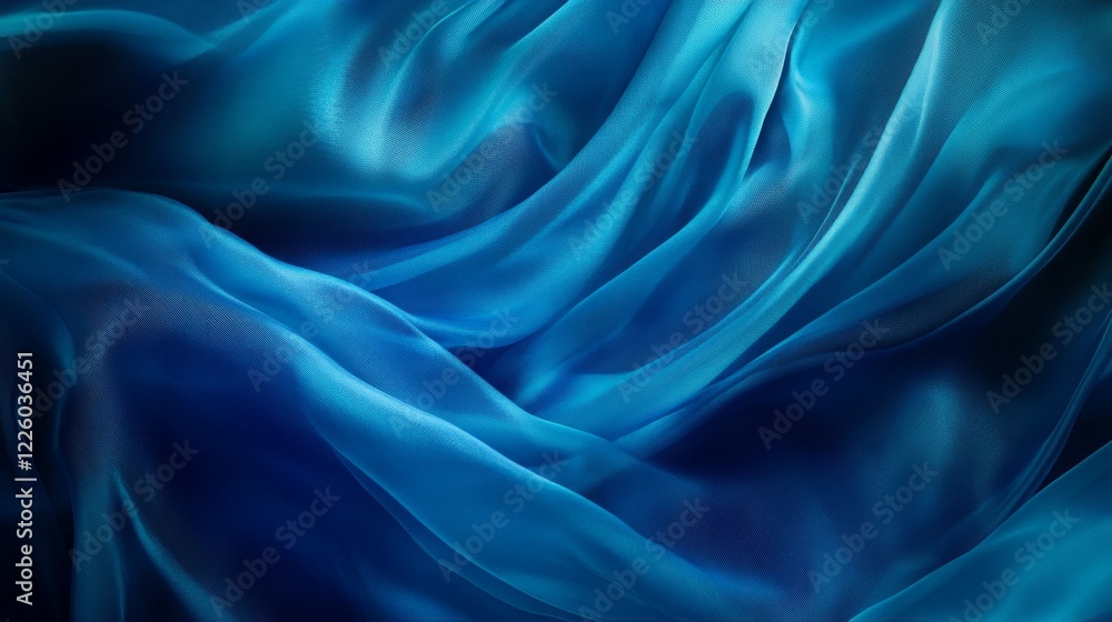 Obraz premium Elegant Flowing Texture of Deep Blue Fabric, Soft and Smooth, Capturing Light with Beautiful Shimmers, Perfect for Backgrounds and Artistic Designs