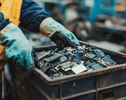 Person handling box of electronics ready for recycling.