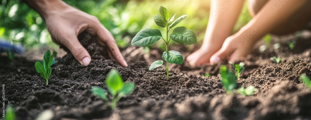 Planting a sapling together: A symbol of growth and teamwork Planting a sapling together: A symbol of growth and teamwork