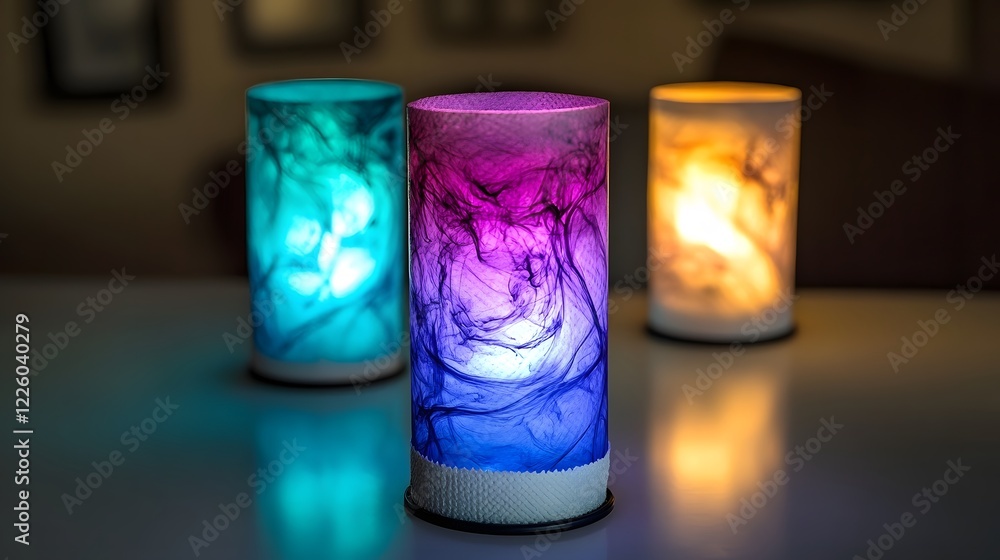 Obraz premium Colorful Illuminated Cylinder Lamps Night Light Decor