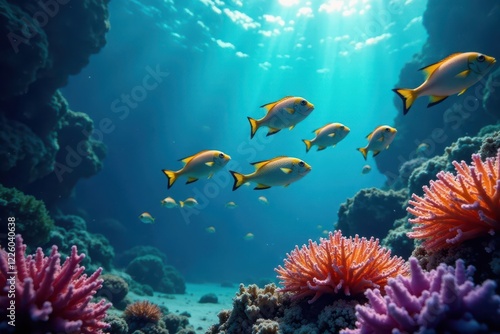 Wallpaper Mural A school of shimmering fish darts past a branching coral , tropical, environment Torontodigital.ca