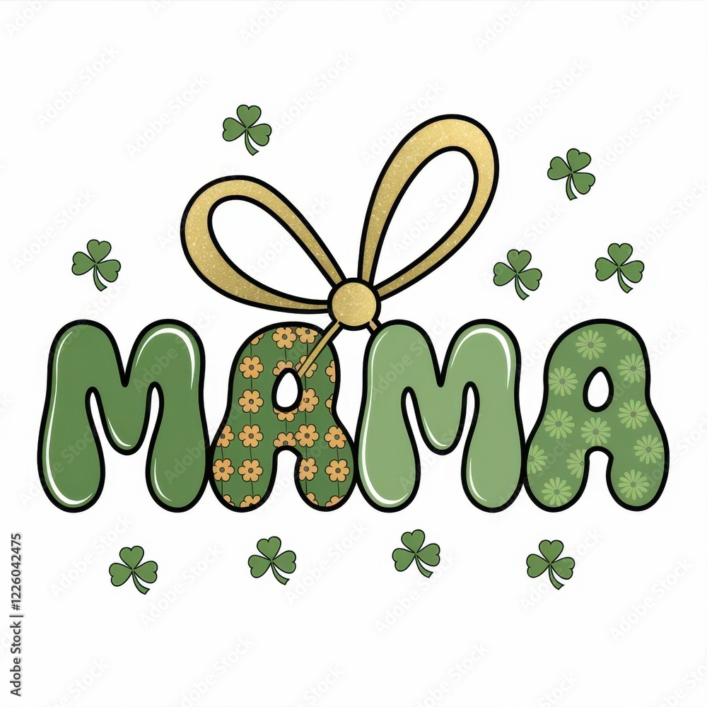 Mama text design with shamrocks and floral patterns for St. Patrick's Day Mama text design with shamrocks and floral patterns for St. Patrick's Day