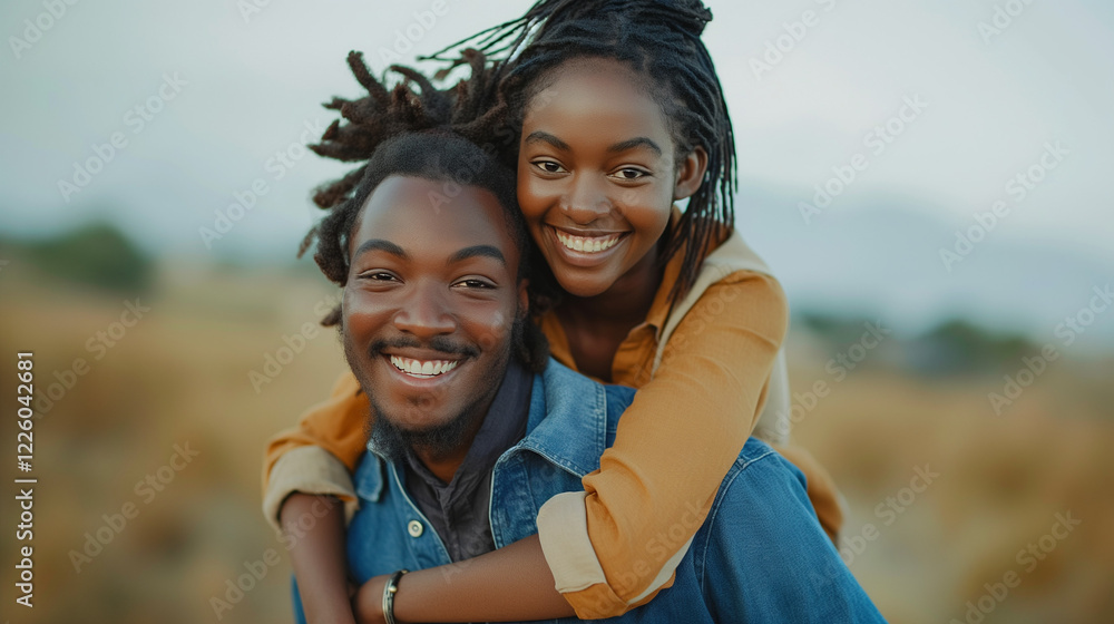 Obraz premium Young couple laughing together in a desert setting.