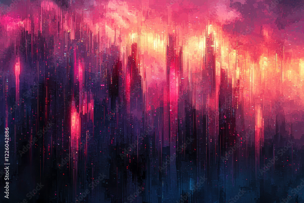 Fototapeta premium Pixelated Chaos An Abstract Glitch Background Unveiling the Beauty of Digital Distortion and Retro Aesthetics in Vivid Colors and Intricate Patterns