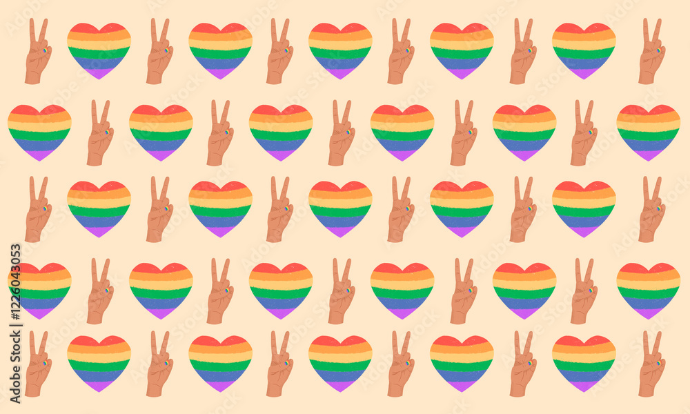 Rainbow Hearts and Peace Signs Pattern Embracing Diversity Rainbow Hearts and Peace Signs Pattern Embracing Diversity