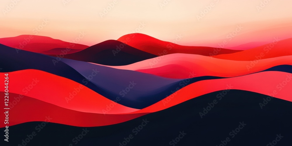 Naklejka premium Abstract landscape with flowing red and black waves at sunset