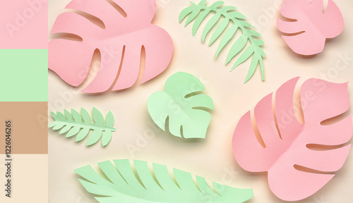 Paper tropical leaves on be...