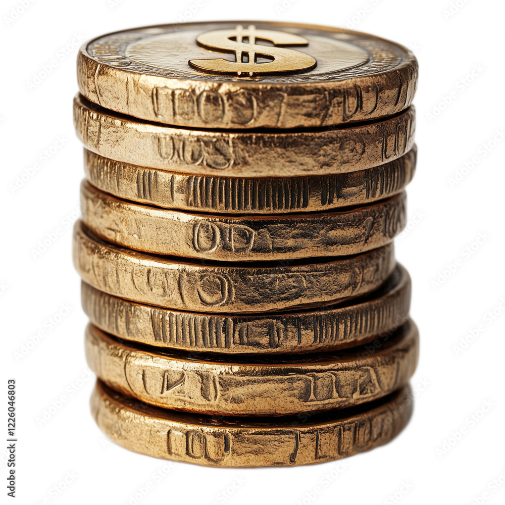 Close-up Shot of Stacked Gold Coins Featuring a Dollar Sign, Representing Wealth, Finance, and Currency Close-up Shot of Stacked Gold Coins Featuring a Dollar Sign, Representing Wealth, Finance, and Currency