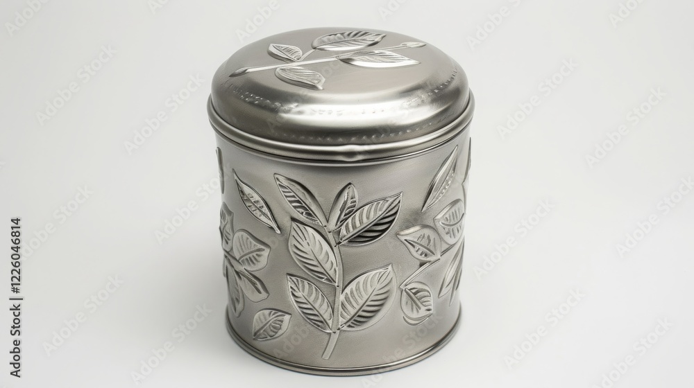 Decorative Silver Tin Container with Leaf Patterns Ideal for Storage or Gift Packaging, Featuring Intricate Leaf Design and Shiny Finish for a Stylish Look Decorative Silver Tin Container with Leaf Patterns Ideal for Storage or Gift Packaging, Featuring Intricate Leaf Design and Shiny Finish for a Stylish Look