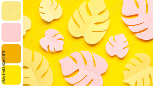 Paper tropical leaves on ye...