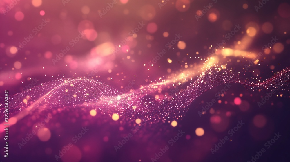 Fototapeta premium Abstract glowing particle background with wave effect and bokeh lights