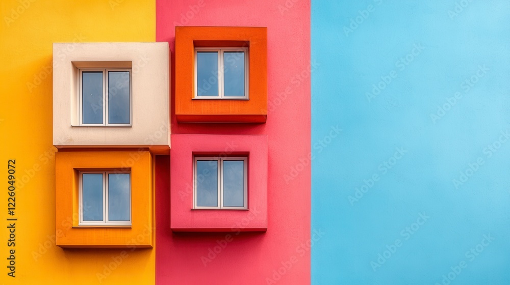 Fototapeta premium Colorful Building Facade With Geometric Windows