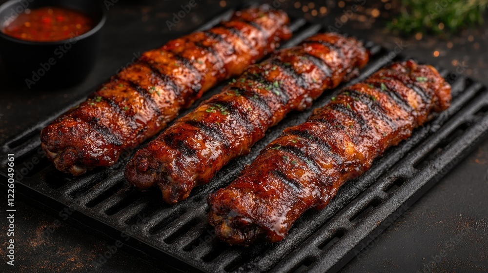 Delicious Grilled BBQ Ribs on a Grilling Rack Delicious Grilled BBQ Ribs on a Grilling Rack