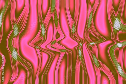 Abstract pink and green wavy pattern with reflective shine photo