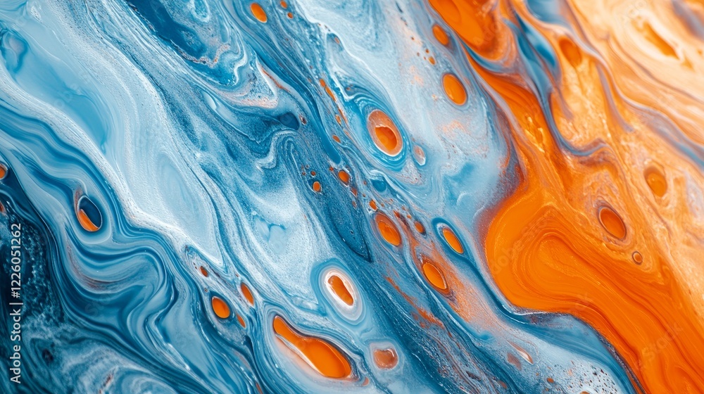 An abstract background with blue and orange ocean waves that was photographed from above An abstract background with blue and orange ocean waves that was photographed from above