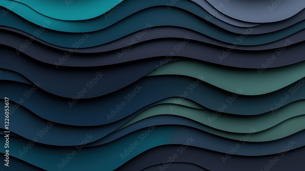 Fototapeta premium Abstract Layered Waves in Teal and Dark Shades Background Design
