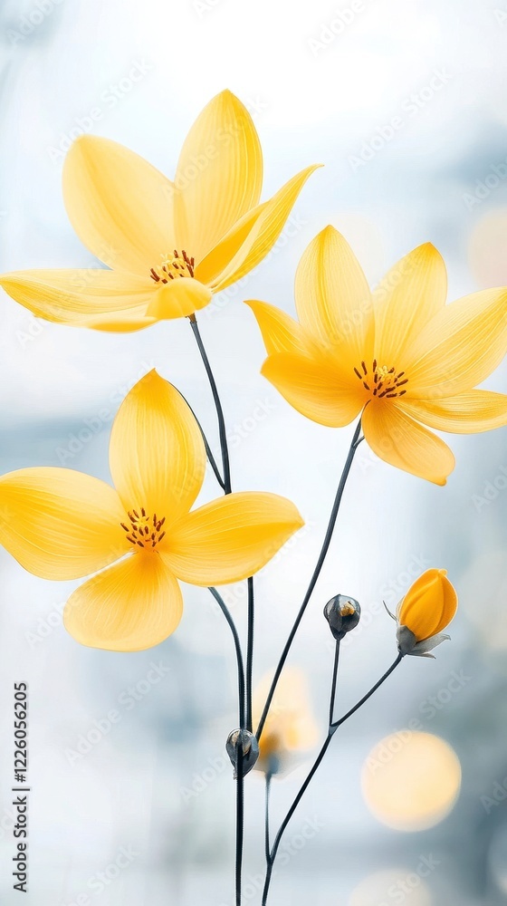 Obraz premium Delicate Yellow Blooms Against a Soft Blue Background