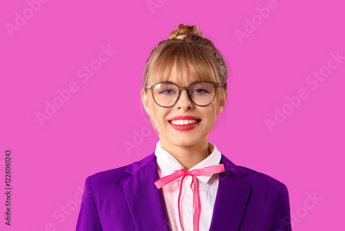 Young woman dressed as doll...