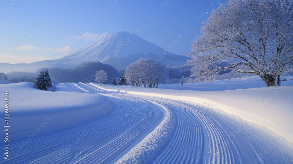 Morning Tranquility: The Freshly Pressed Piste of a Quiet Ski Resort Morning Tranquility: The Freshly Pressed Piste of a Quiet Ski Resort