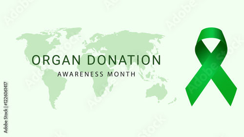 Organ Transplant and Organ Donation Awareness. Green Ribbon. Vector illustration.