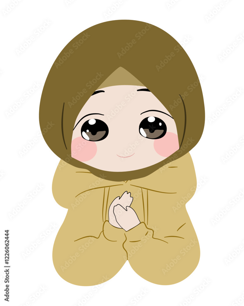 Fototapeta premium Cartoon Illustration of a Girl in Hijab Praying