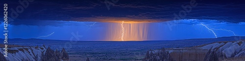 Majestic Lightning Storm Over Grand Canyon at Twilight Capturing Breathtaking Landscape with Striking Clouds, Illuminating Sky, and Dramatic Natural Phenomenon