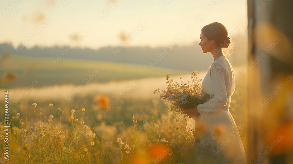 Beautiful bride in a field with poppies at sunset. Beautiful bride in a field with poppies at sunset.
