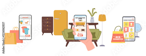 Online shop offering home furniture, fashion clothes, eco cosmetics web application design
