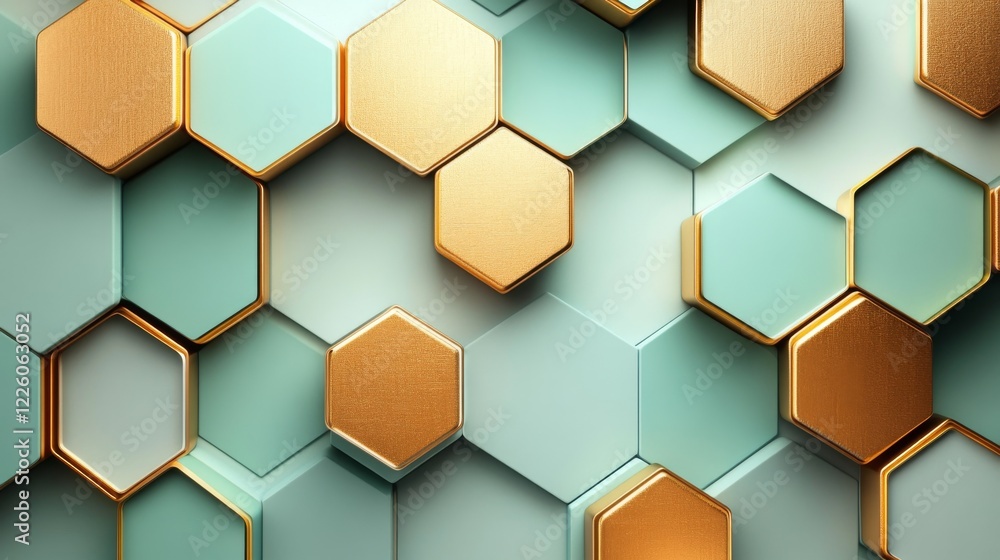 Abstract Gold and Green Hexagon Pattern Background Abstract Gold and Green Hexagon Pattern Background