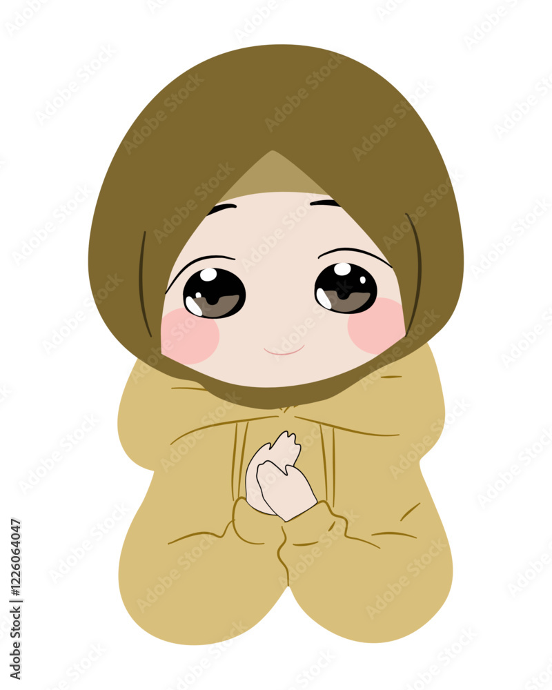 Fototapeta premium Animated Muslim Girl in Hijab Praying, Isolated