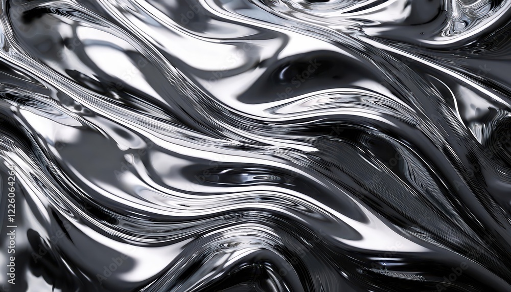 Striking Shiny Silver Mirrored Metal Liquid A 3D Textured Chrome Water Effect Illuminating a Minimalistic Background, Perfect for Modern and Futuristic Designs Striking Shiny Silver Mirrored Metal Liquid A 3D Textured Chrome Water Effect Illuminating a Minimalistic Background, Perfect for Modern and Futuristic Designs