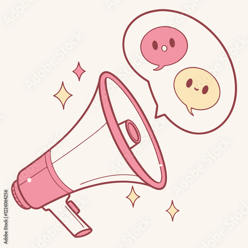 Cute Pink Megaphone Announcing Happy Messages
