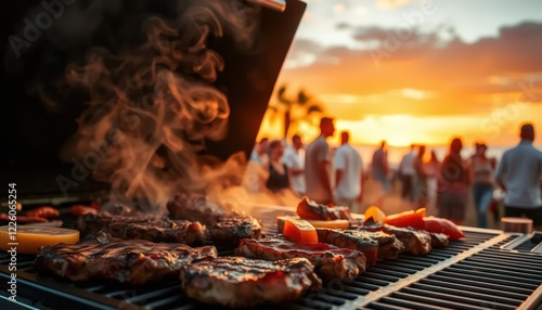 Sunset BBQ Beach Party: Grilling Perfection at Golden Hour photo