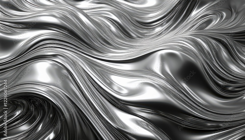 Striking 3D Render of a Wavy Liquid Silver Metal Texture, Exuding an Ethereal and Futuristic Atmosphere, Ideal for Graphic Design and Techinspired Artwork. Striking 3D Render of a Wavy Liquid Silver Metal Texture, Exuding an Ethereal and Futuristic Atmosphere, Ideal for Graphic Design and Techinspired Artwork.
