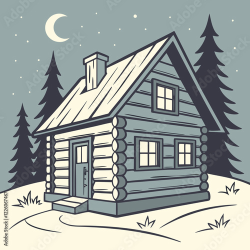 Secluded Log Cabin Under Night Sky