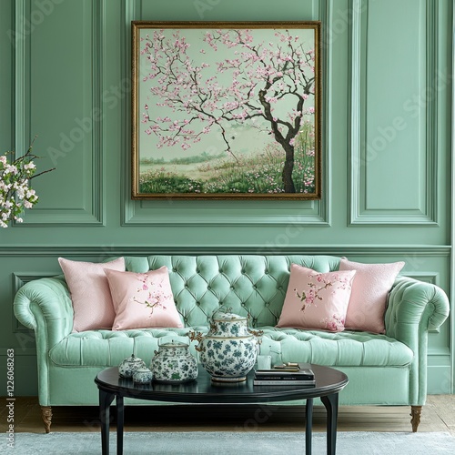 Serene Living Room with Blossom Artwork