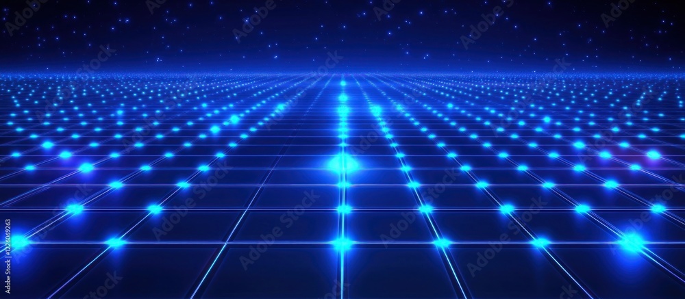 Obraz premium Abstract Digital Grid: Futuristic Blue Network Landscape