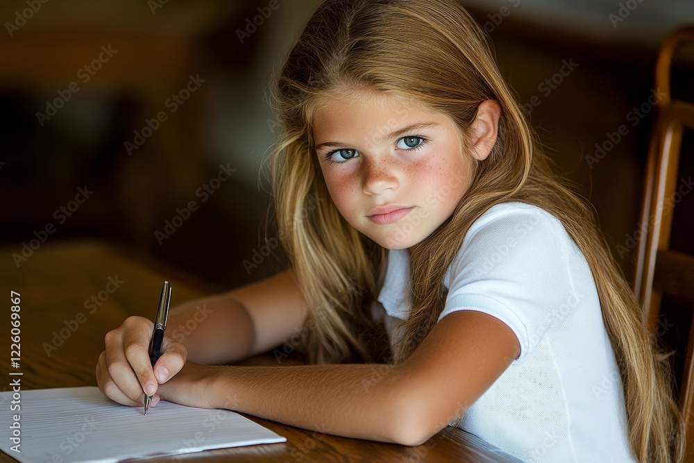 An adolescent is busy writing notes from a textbook, and another young girl focuses on her homework and studies ahead for her classes An adolescent is busy writing notes from a textbook, and another young girl focuses on her homework and studies ahead for her classes