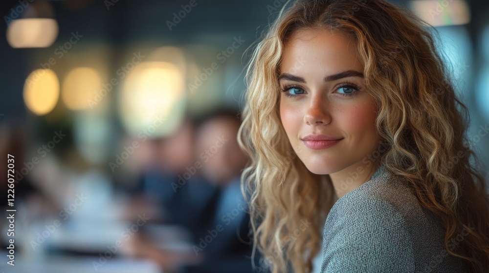 Young Woman with Blonde Curly Hair Smiles Young Woman with Blonde Curly Hair Smiles